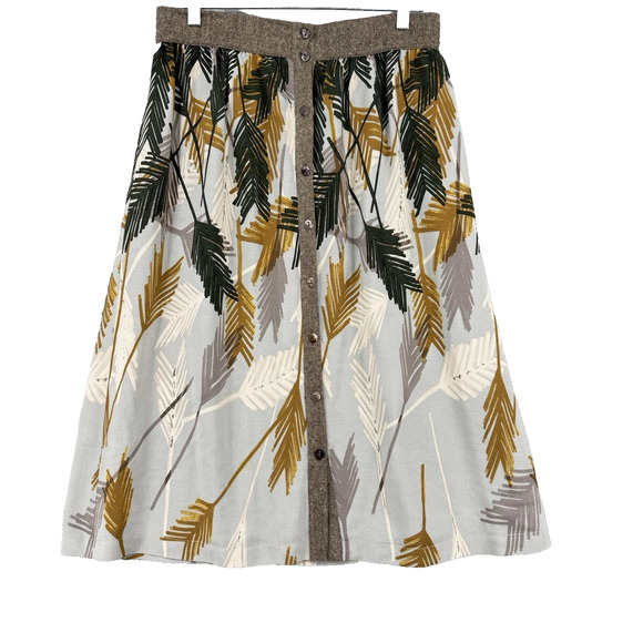 Anthropologie Brown Gold Skirt Edme & Esyllte Plumes Palms Button Front Lined 10 - Picture 2 of 8